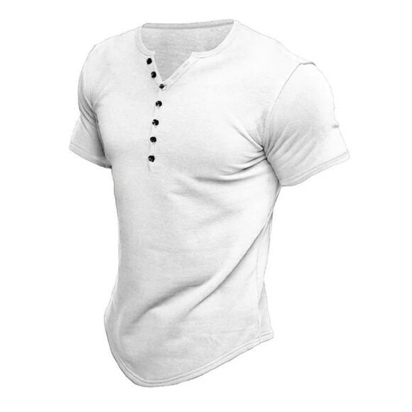 Manly Short Sleeve Solidd Button Henley White T Shirt Mens Size Medium NEW - Picture 1 of 4